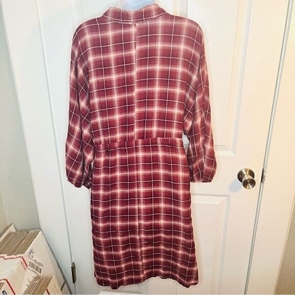 Wild Moss Women's Burgundy Long Sleeve Plaid Mini Shirt Dress M - Picture 9 of 12